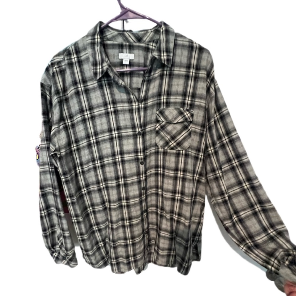J. Jill Women’s Black and White Plaid Button Down Shirt